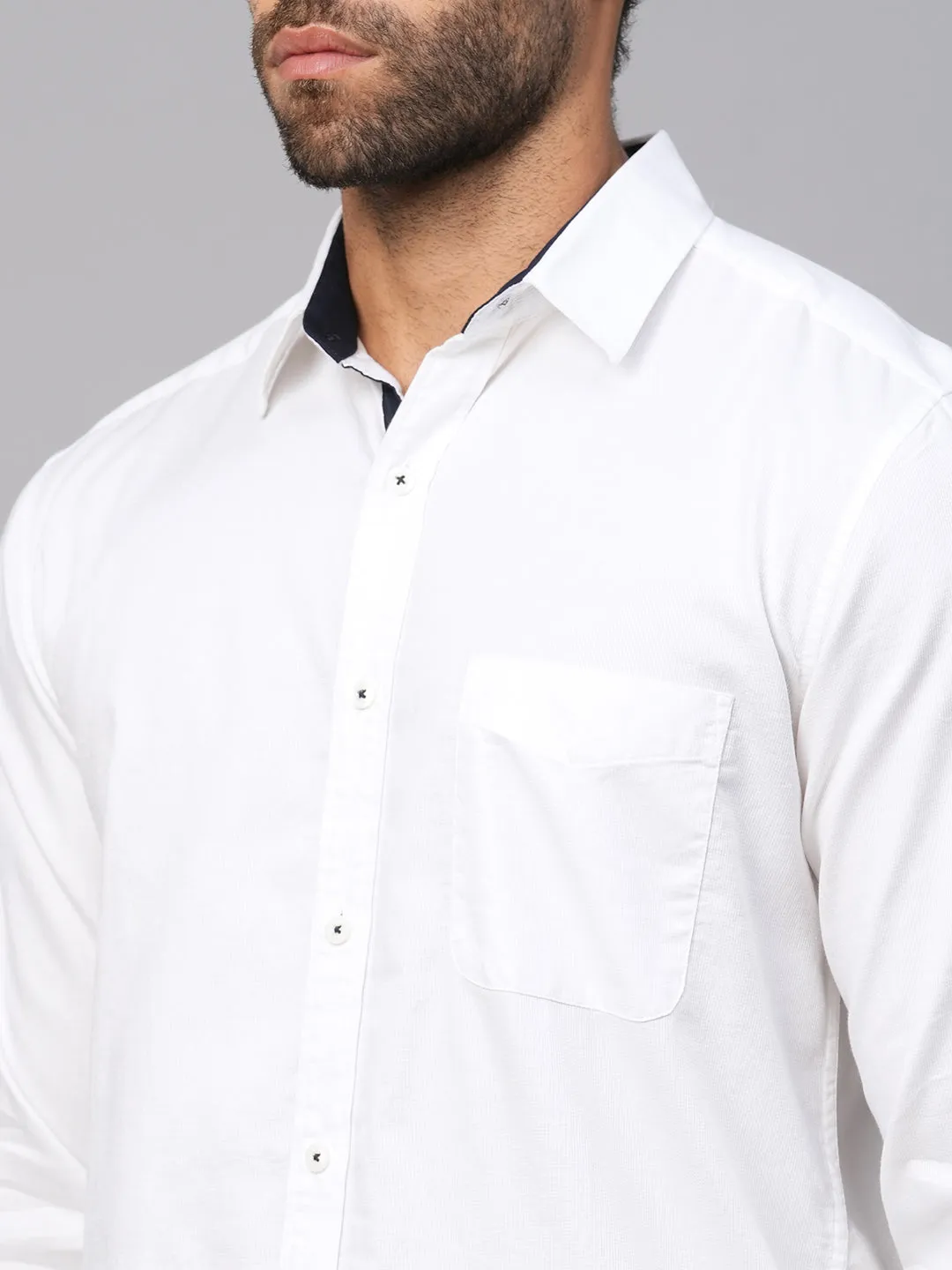 Men's White Cotton Regular Fit Shirt