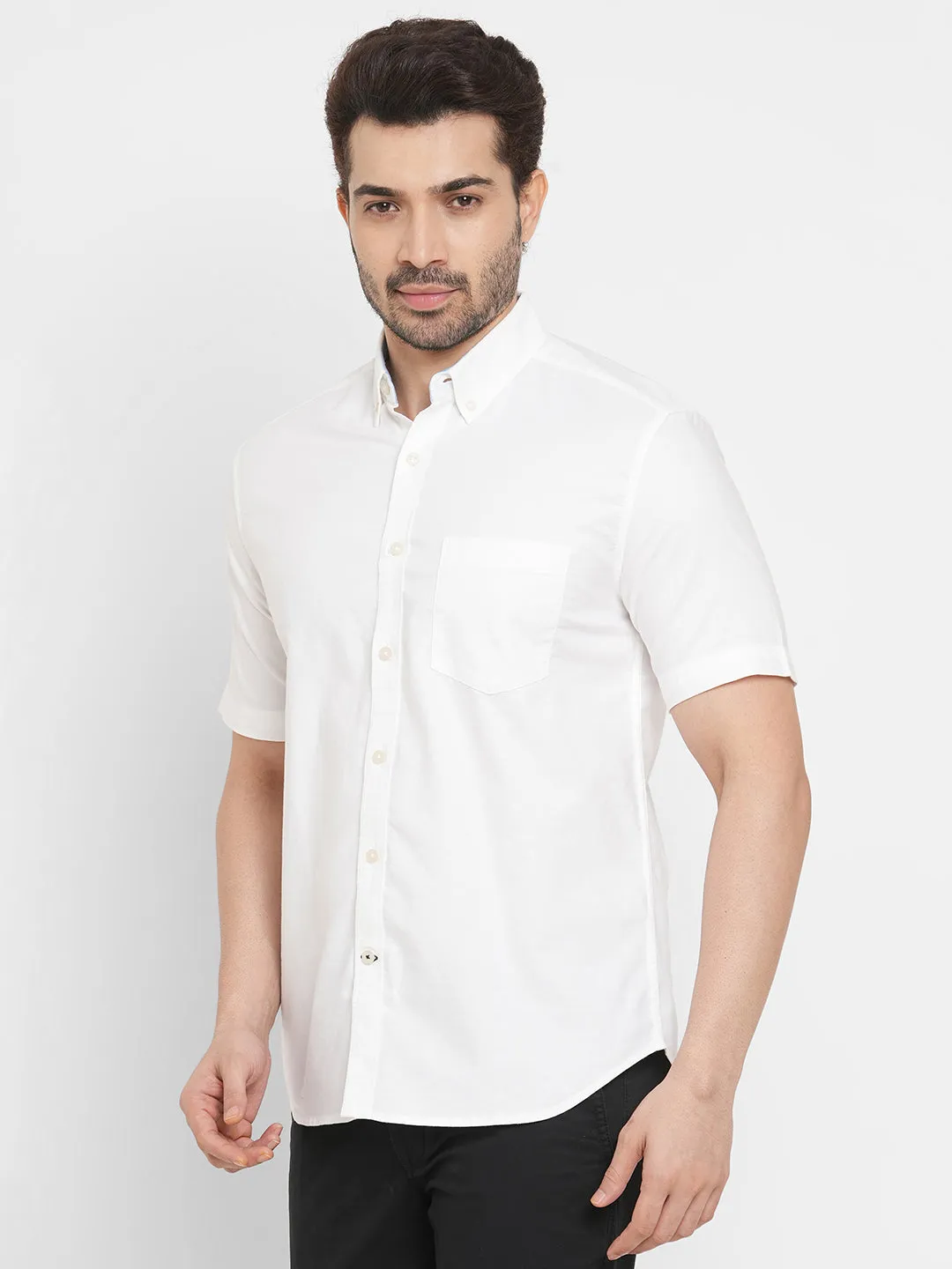 Men's White Oxford Cotton Regular Fit Shirt