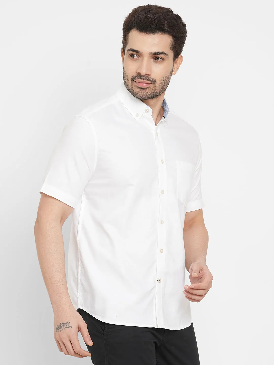 Men's White Oxford Cotton Regular Fit Shirt