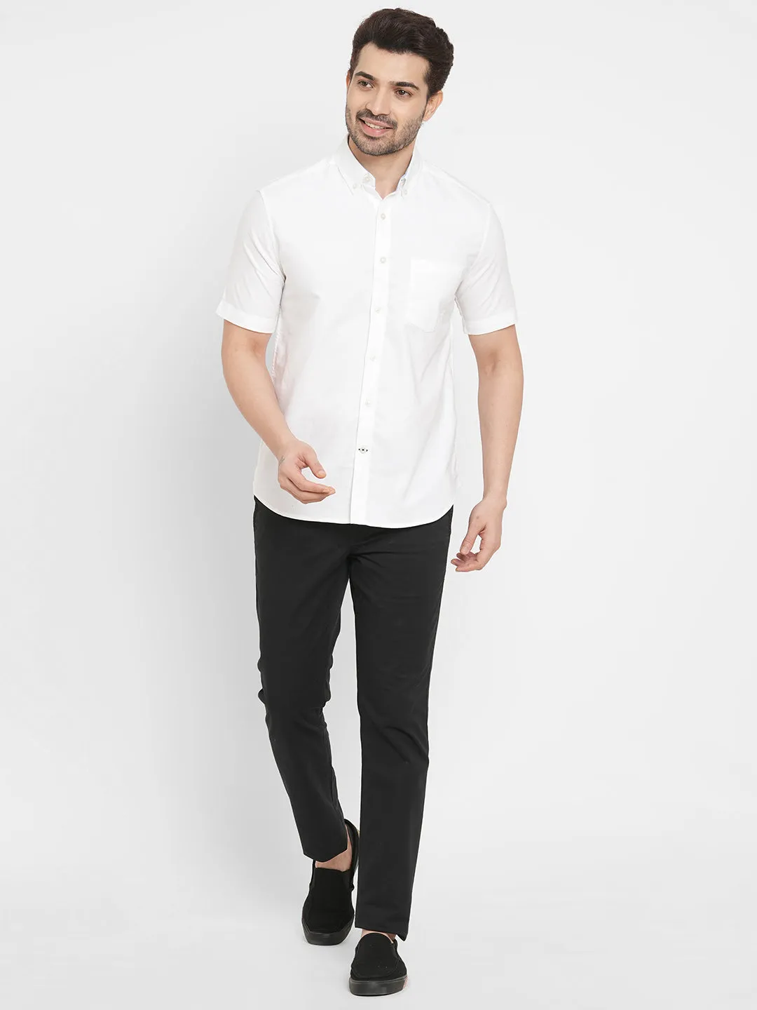 Men's White Oxford Cotton Regular Fit Shirt