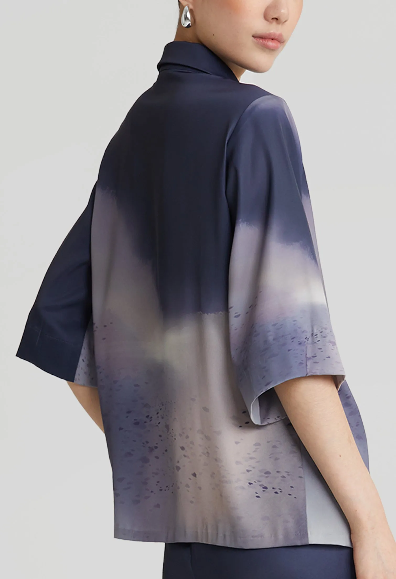 nichii X NURITA HARITH Gradient Indigo Collared Silk Top