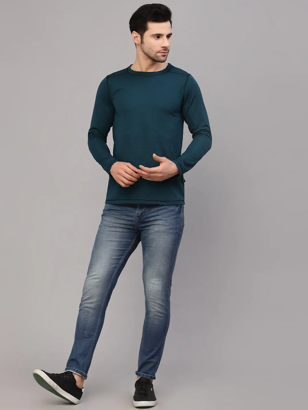 Poly Corduroy Round Neck T-Shirt