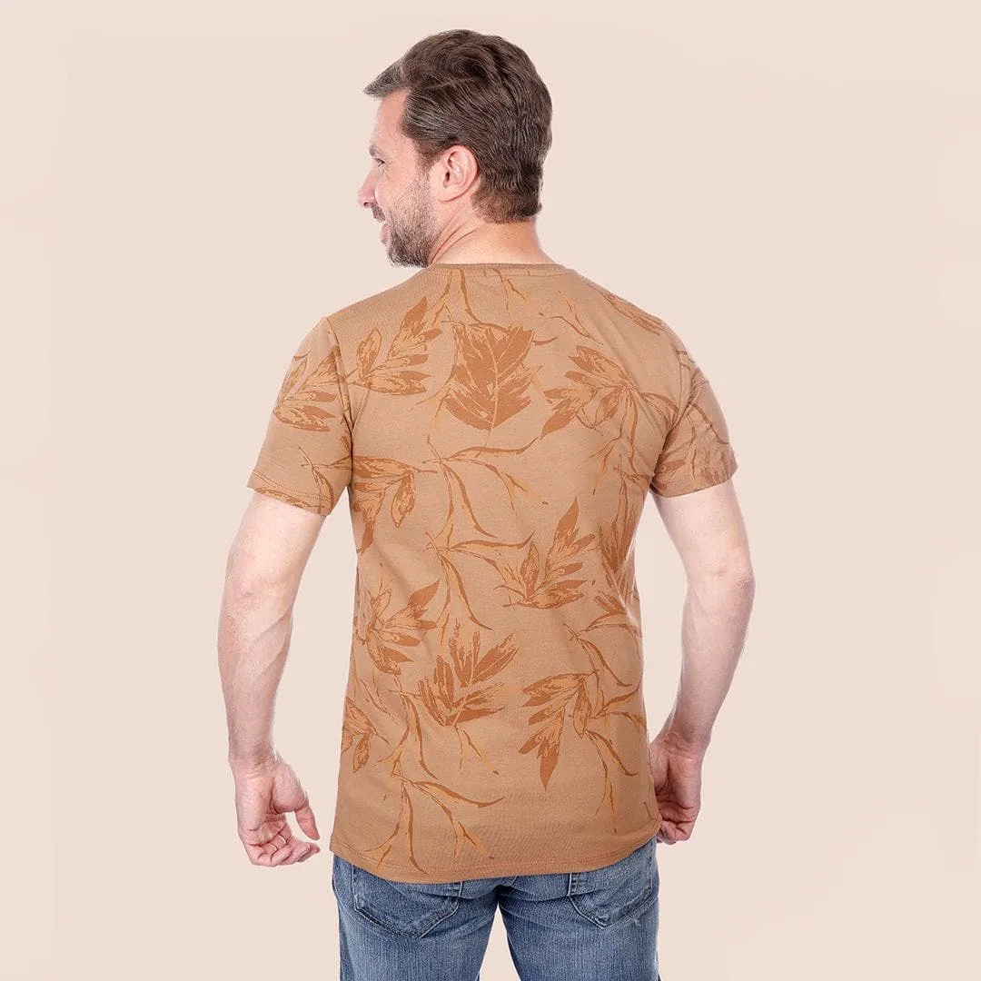 ROUND NECK PATTERNED T-SHIRT - CAMEL