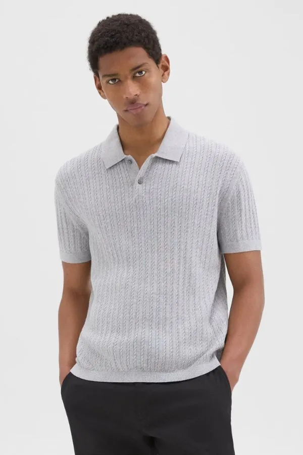 Short Sleeve Cotton Cable Knit Polo