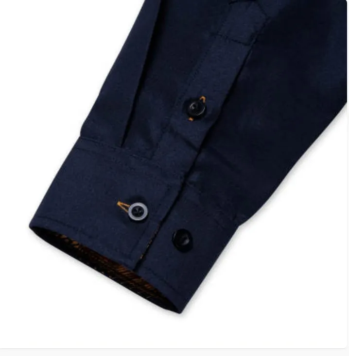 Simon Von Deep Blue Men's Shirt  with contrast colored buttons unique cuffs design-CY-2202