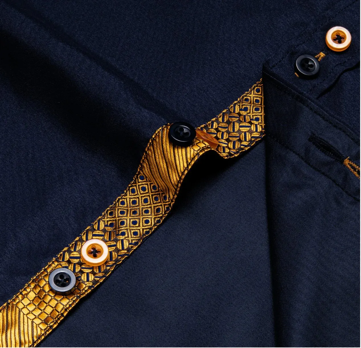 Simon Von Deep Blue Men's Shirt  with contrast colored buttons unique cuffs design-CY-2202