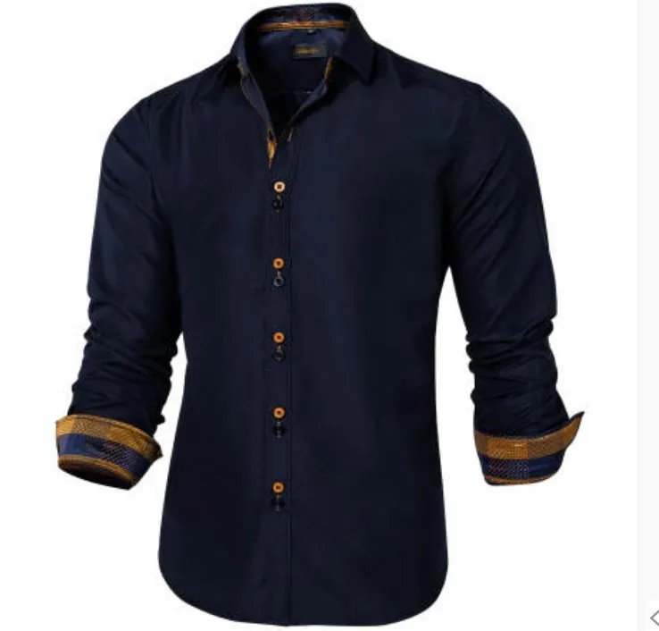 Simon Von Deep Blue Men's Shirt  with contrast colored buttons unique cuffs design-CY-2202