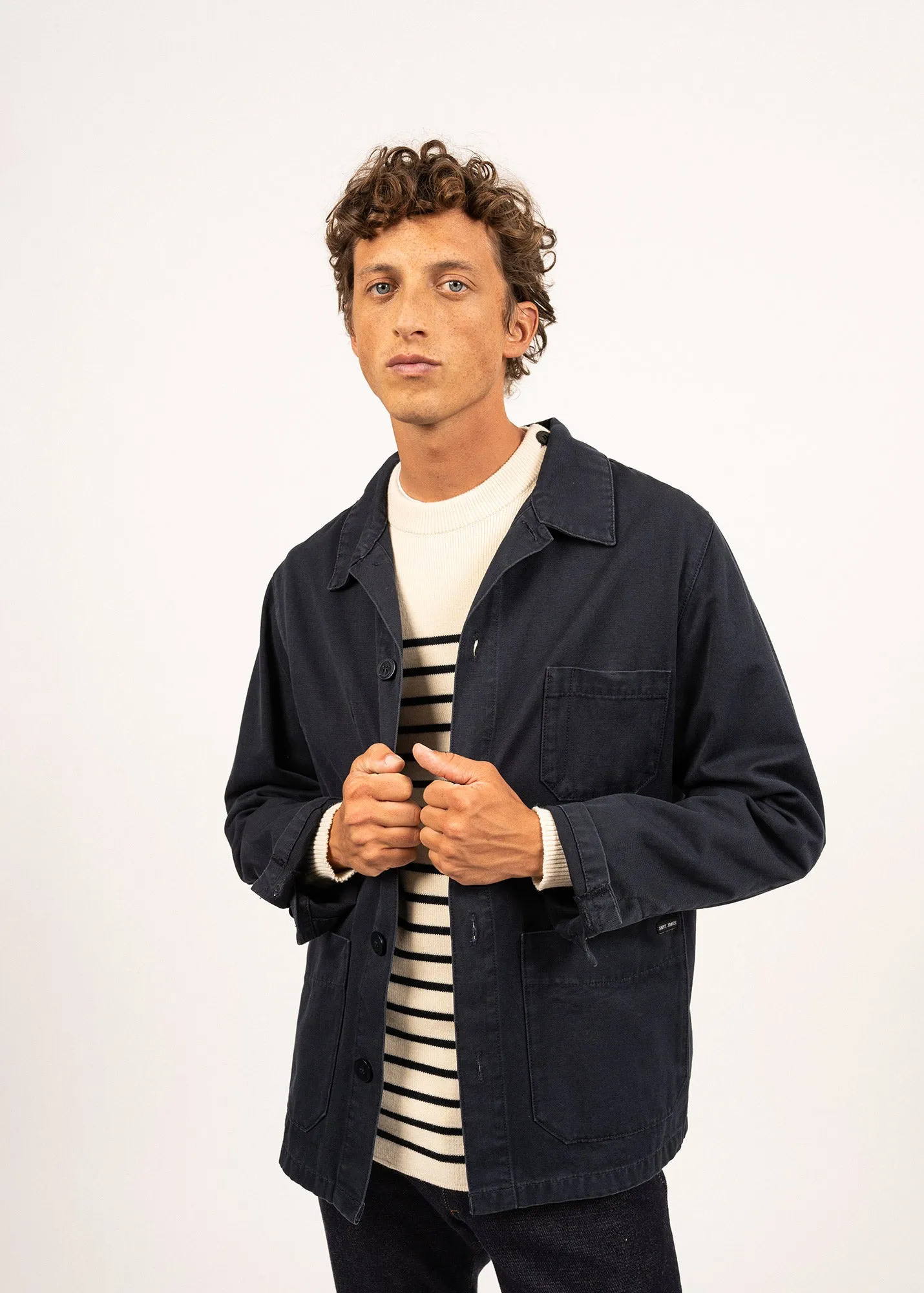 Sirocco fisherman's jacket - buttoned, in cotton canvas (MARINE)