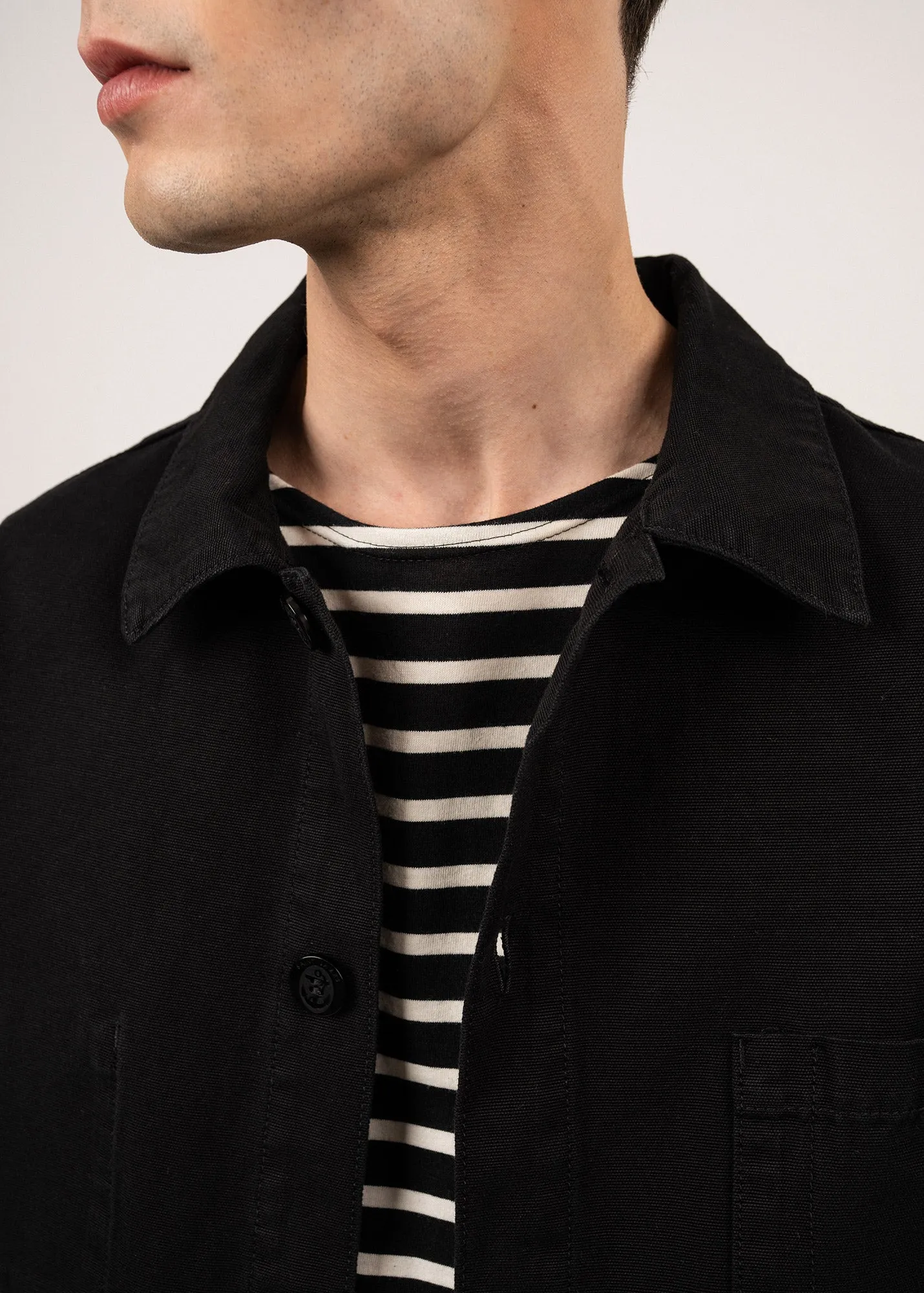 Sirocco fisherman's jacket - buttoned, in cotton canvas (NOIR)