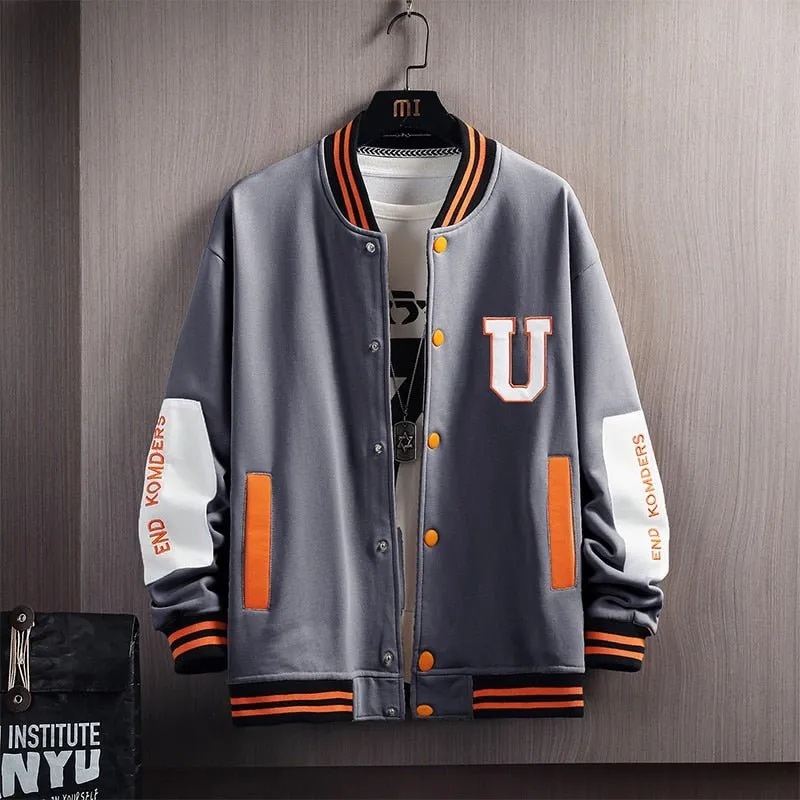 Sleek men’s letter embroidered baseball jacket