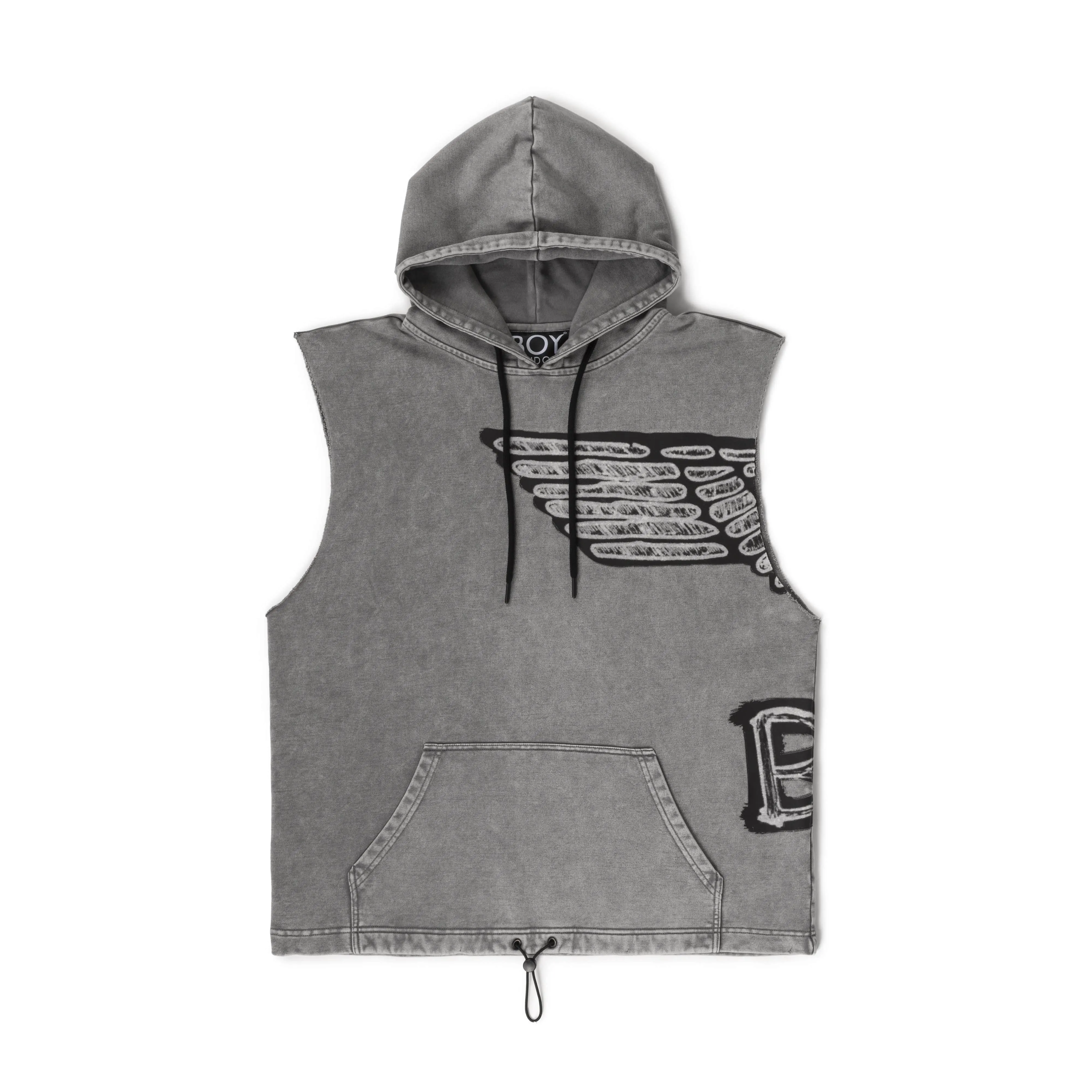 STENCIL SHORT SLEEVE HOOD - GREY