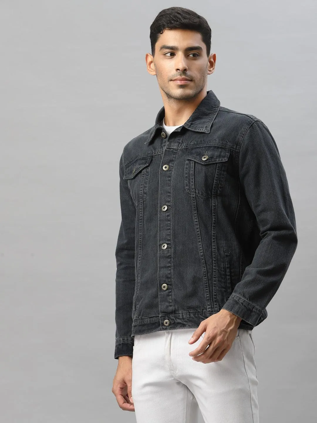 Style Quotient Men Grey Washed Lightweight Denim Jacket