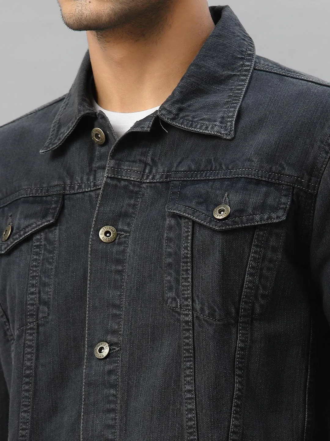 Style Quotient Men Grey Washed Lightweight Denim Jacket