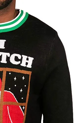 Tipsy Elves' Men's I Watch You Sleep Pullover - Funny Black Ugly Christmas Sweater Size Medium