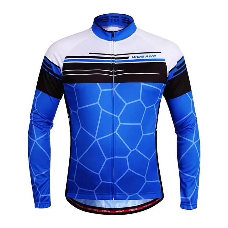 WOSAWE Warm Winter Fall Blue White Long Sleeve Cycling Jersey